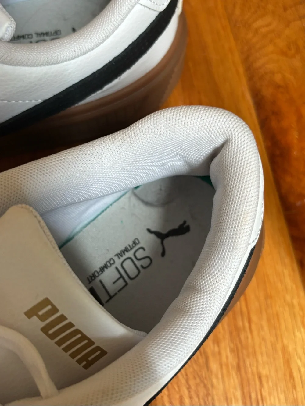 Puma White Sneakers with Black Stripe and Gum Sole